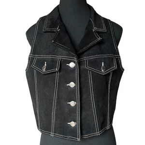 Vintage Skotts Suede Washable Leather L Cropped Vest Black 90s